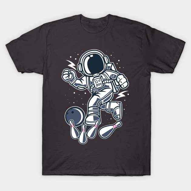 Bowling Astronaut T-Shirt by CafePretzel